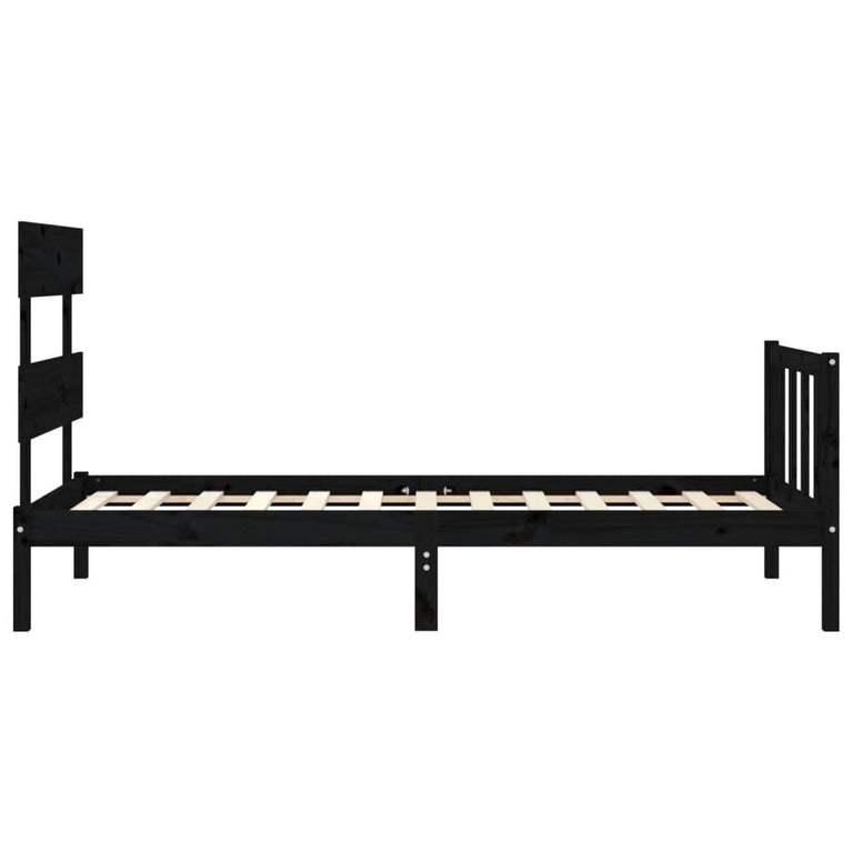Bedframe met hoofdbord massief hout zwart 2FT6 Small Single