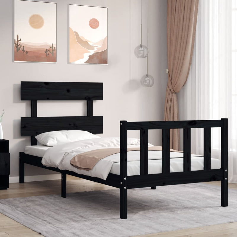 Bedframe met hoofdbord massief hout zwart 2FT6 Small Single