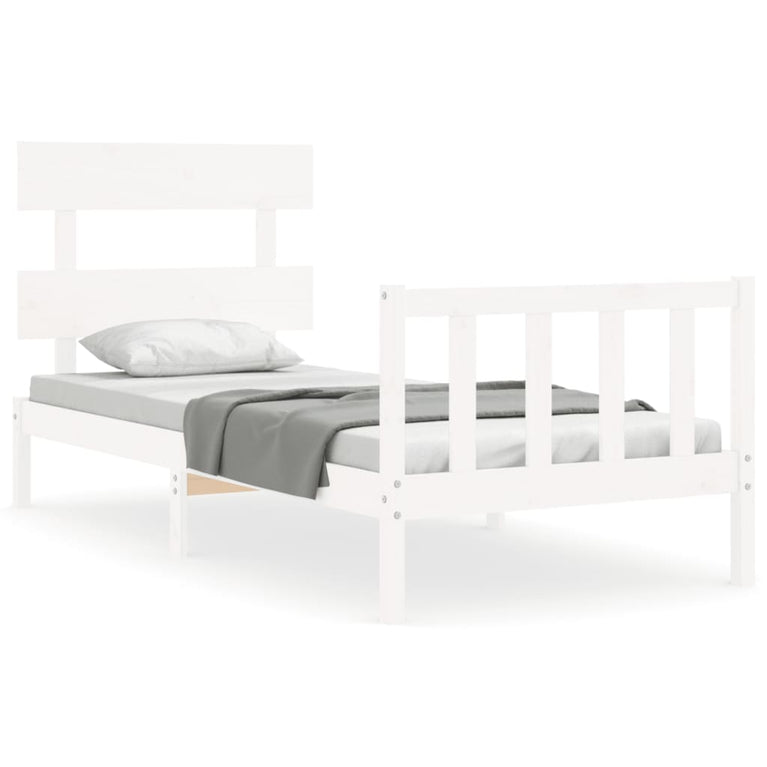 Bedframe met hoofdbord massief hout wit 3FT Single