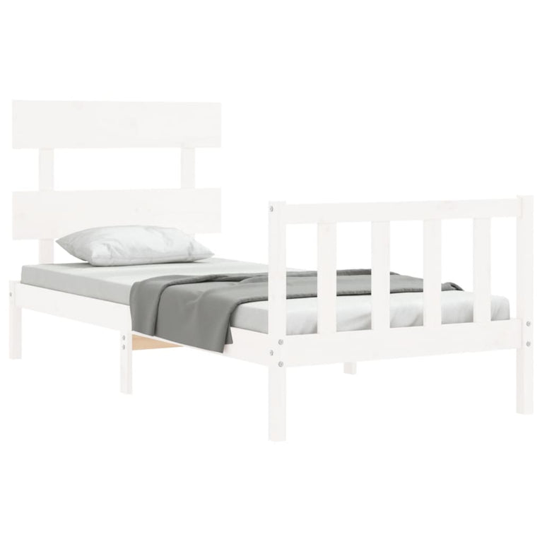 Bedframe met hoofdbord massief hout wit 3FT Single