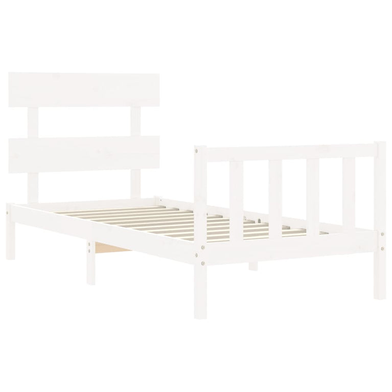 Bedframe met hoofdbord massief hout wit 3FT Single