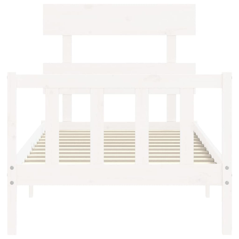 Bedframe met hoofdbord massief hout wit 3FT Single