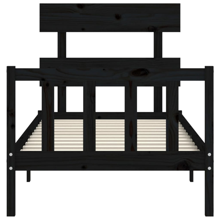 Bedframe met hoofdbord massief hout zwart 3FT Single