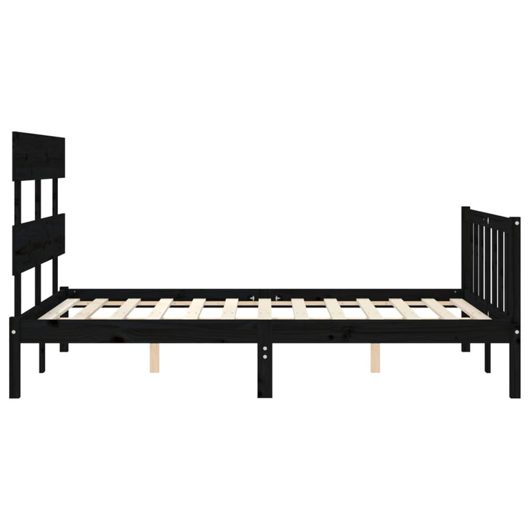 Bedframe met hoofdbord massief hout zwart 4FT Small Double