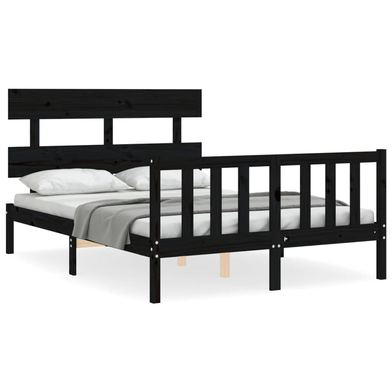 Bedframe met hoofdbord massief hout zwart 4FT6 Double