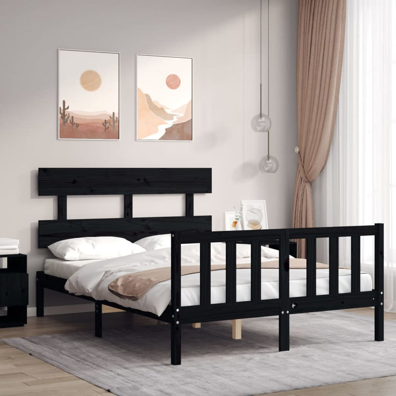 Bedframe met hoofdbord massief hout zwart 4FT6 Double