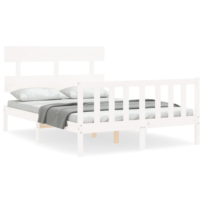 Bedframe met hoofdbord massief hout wit 140x190 cm