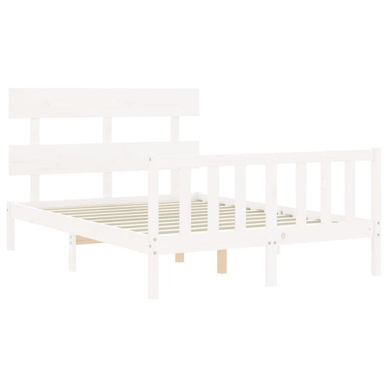 Bedframe met hoofdbord massief hout wit 140x190 cm