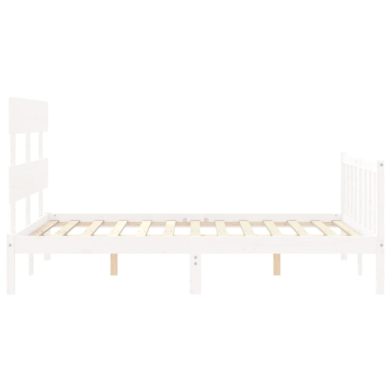 Bedframe met hoofdbord massief hout wit 140x190 cm