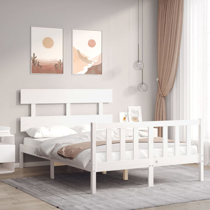 Bedframe met hoofdbord massief hout wit 140x190 cm