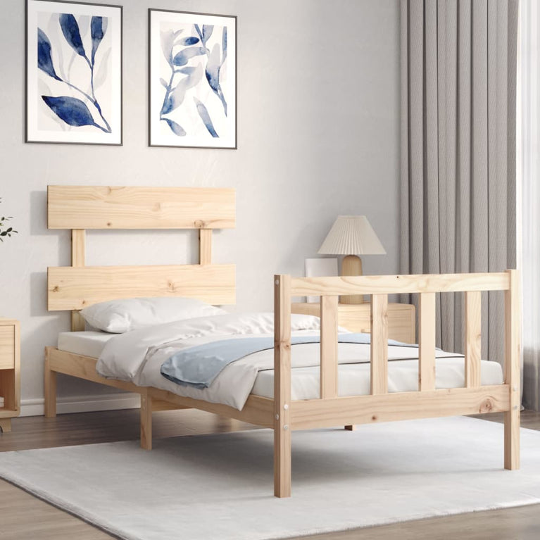 Bedframe met hoofdbord massief hout 90x200 cm