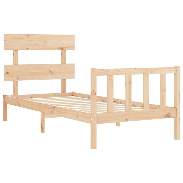 Bedframe met hoofdbord massief hout 90x200 cm