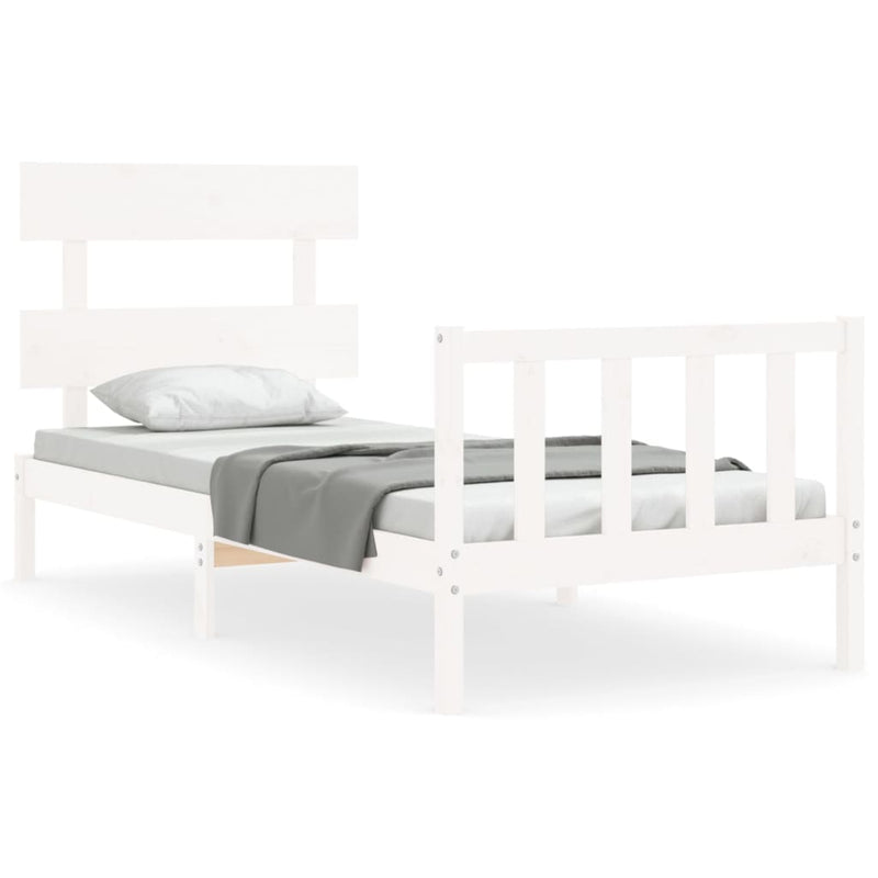 Bedframe met hoofdbord massief hout wit 100x200 cm