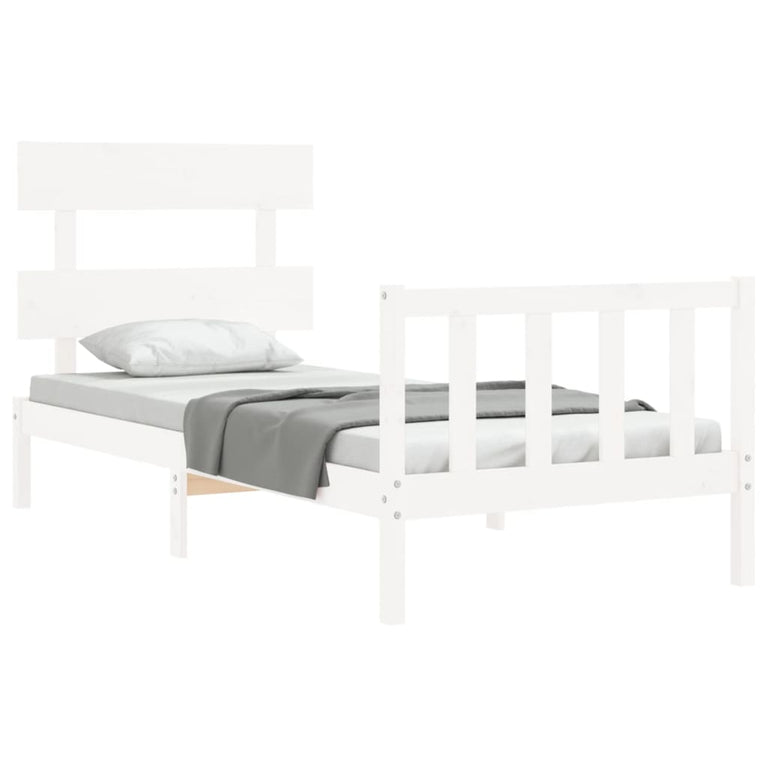 Bedframe met hoofdbord massief hout wit 100x200 cm