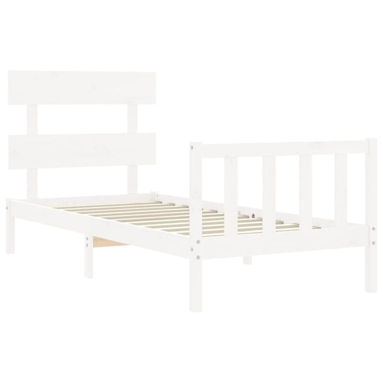 Bedframe met hoofdbord massief hout wit 100x200 cm
