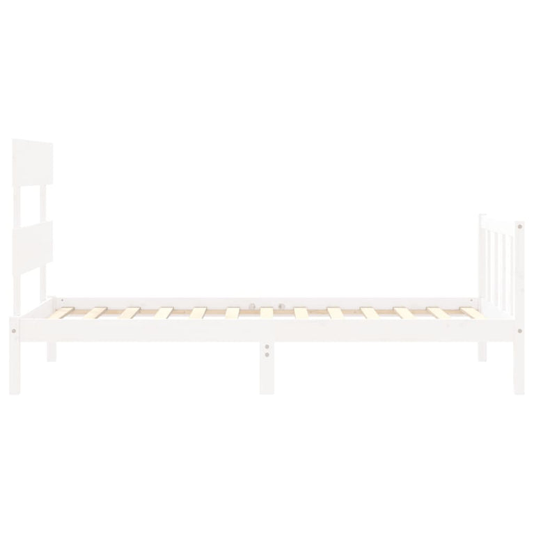 Bedframe met hoofdbord massief hout wit 100x200 cm