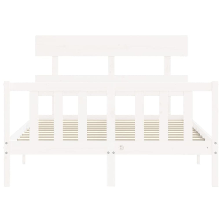 Bedframe met hoofdbord massief hout wit 140x200 cm