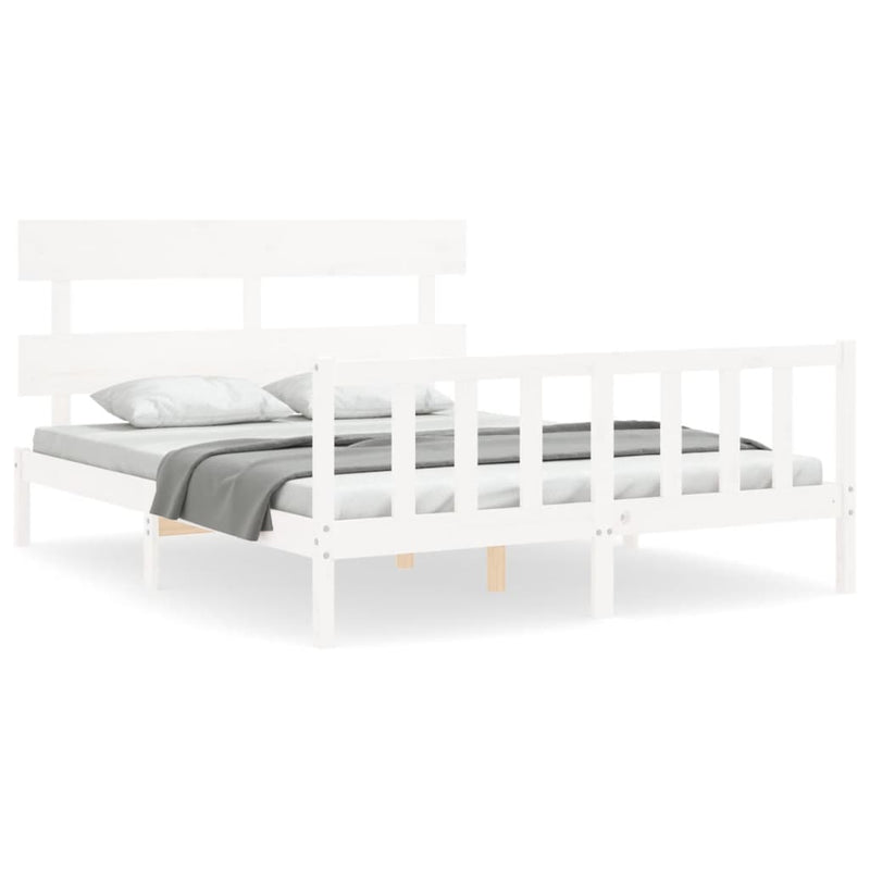 Bedframe met hoofdbord massief hout wit 5 FT King Size
