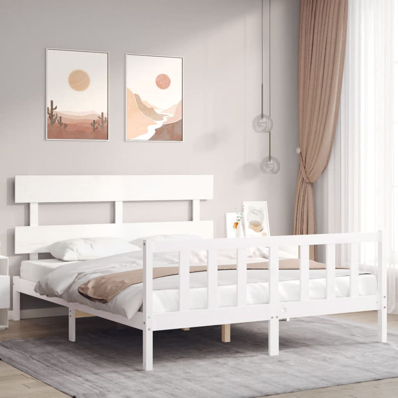 Bedframe met hoofdbord massief hout wit 5 FT King Size