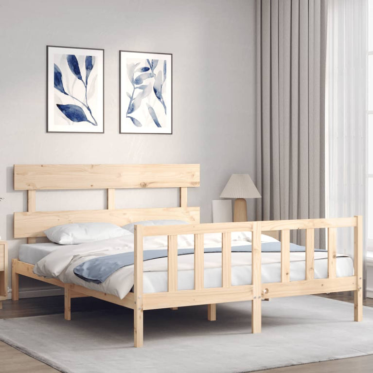 Bedframe met hoofdbord massief hout 160x200 cm