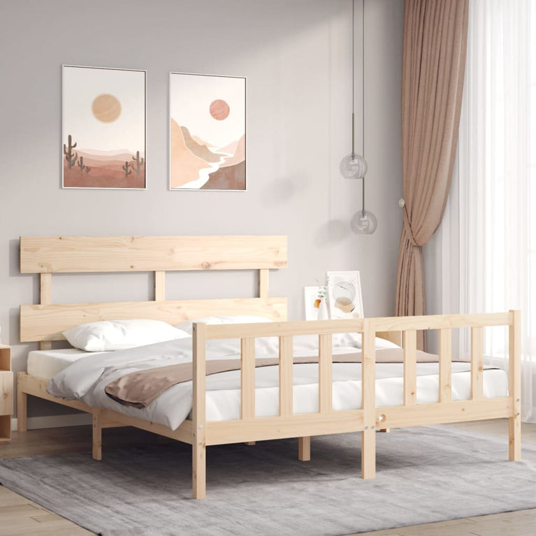 Bedframe met hoofdbord massief hout 160x200 cm