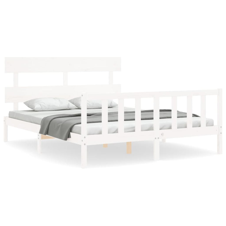 Bedframe met hoofdbord massief hout wit 160x200 cm