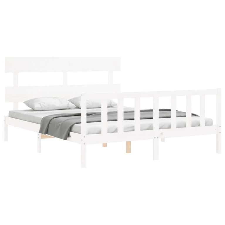 Bedframe met hoofdbord massief hout wit 160x200 cm