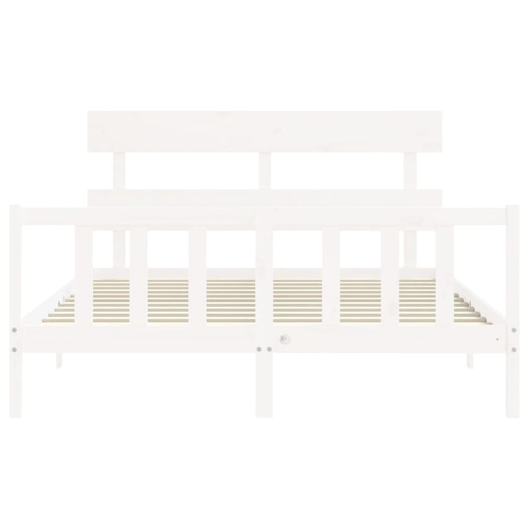 Bedframe met hoofdbord massief hout wit 160x200 cm