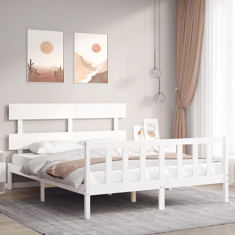 Bedframe met hoofdbord massief hout wit 160x200 cm