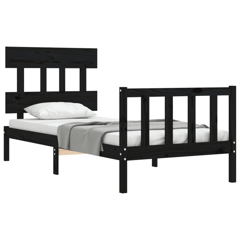 Bedframe met hoofdbord massief hout zwart 2FT6 Small Single