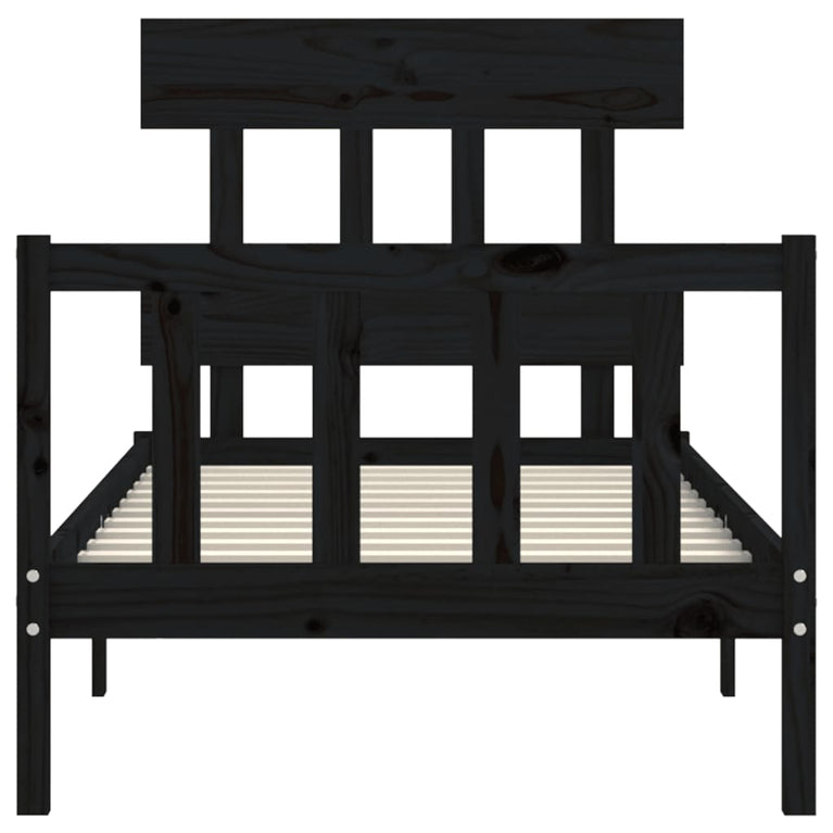 Bedframe met hoofdbord massief hout zwart 2FT6 Small Single