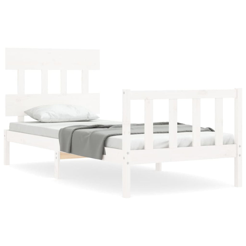 Bedframe met hoofdbord massief hout wit 3FT Single