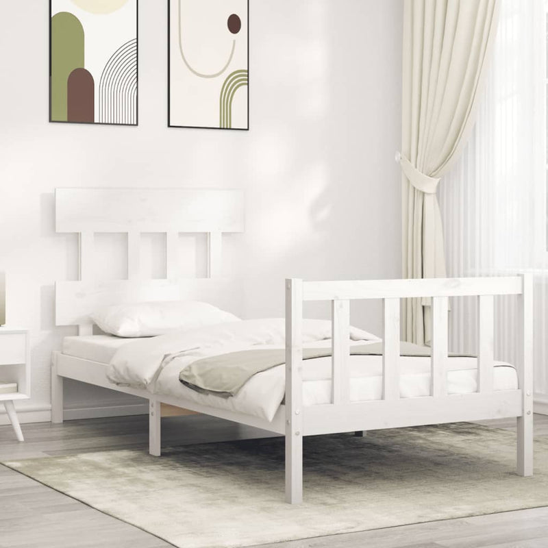 Bedframe met hoofdbord massief hout wit 3FT Single
