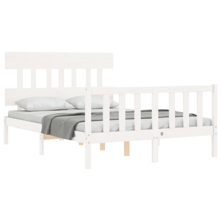 Bedframe met hoofdbord massief hout wit 4FT Small Double