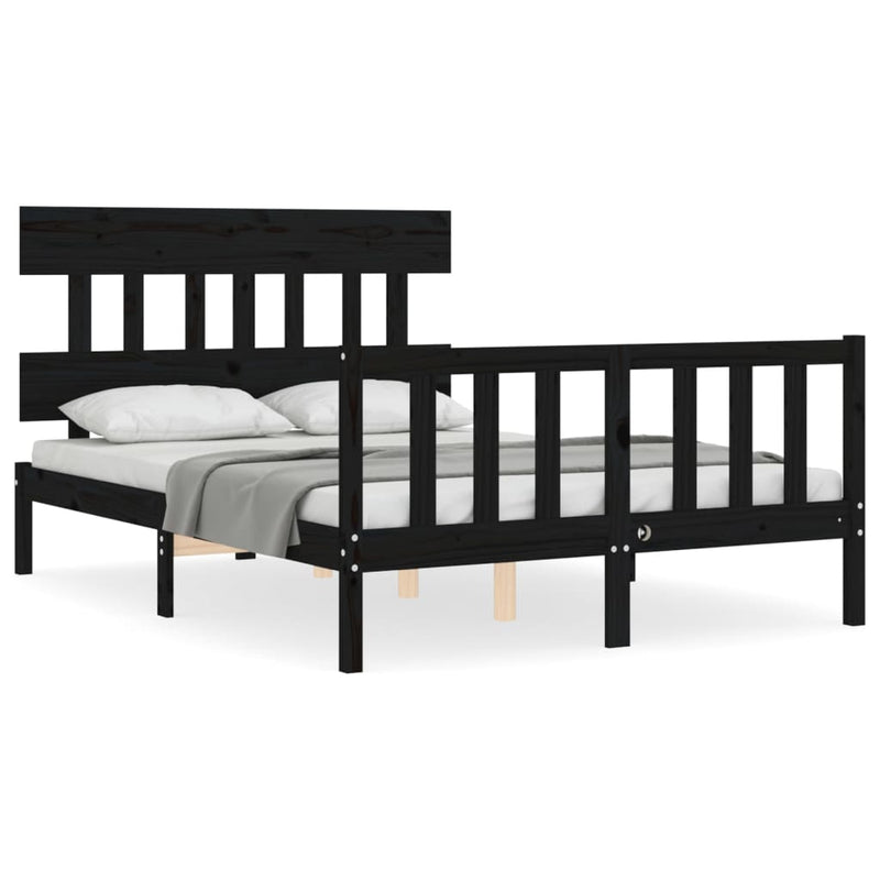 Bedframe met hoofdbord massief hout zwart 4FT6 Double