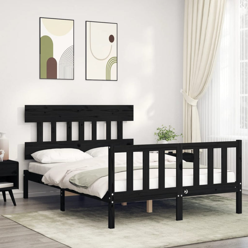 Bedframe met hoofdbord massief hout zwart 4FT6 Double