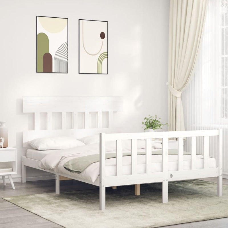 Bedframe met hoofdbord massief hout wit 140x190 cm