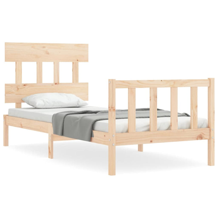 Bedframe met hoofdbord massief hout 90x200 cm