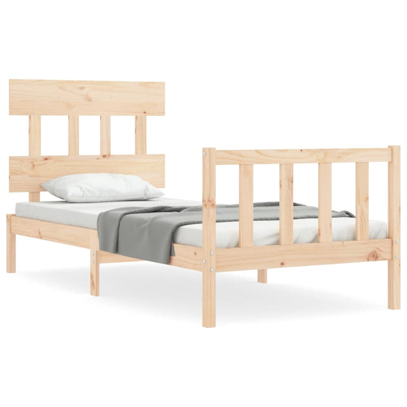 Bedframe met hoofdbord massief hout 90x200 cm