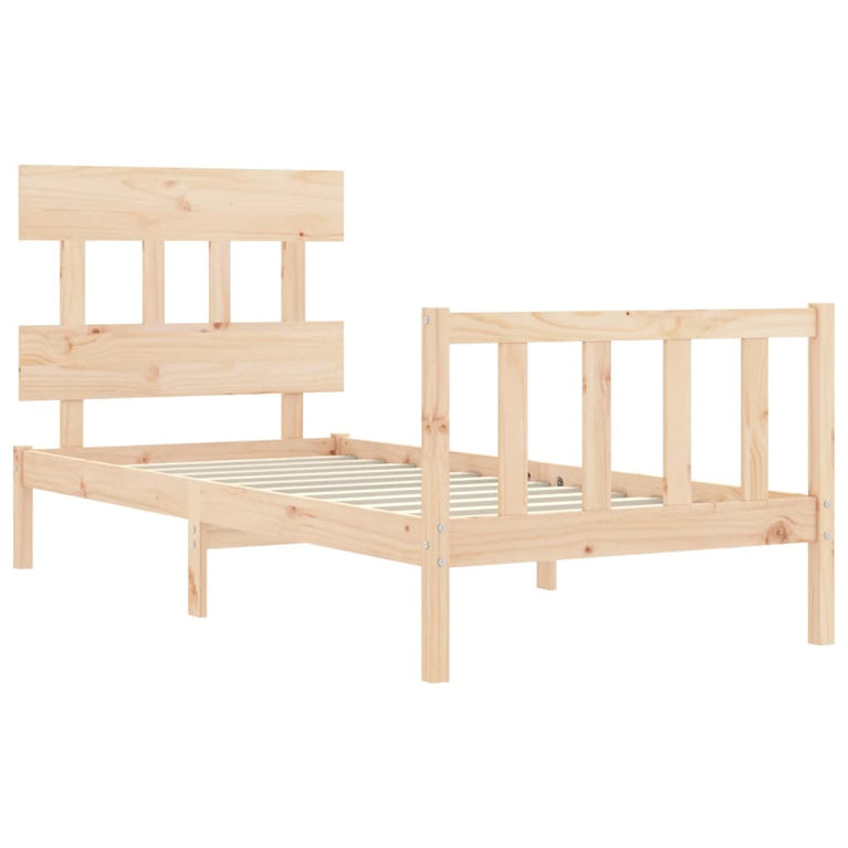 Bedframe met hoofdbord massief hout 90x200 cm