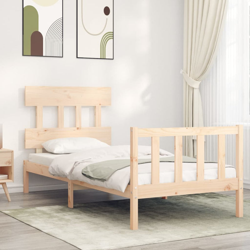 Bedframe met hoofdbord massief hout 90x200 cm