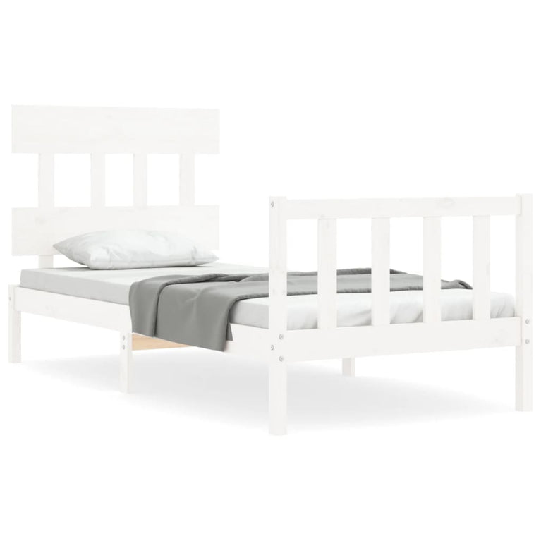Bedframe met hoofdbord massief hout wit 90x200 cm