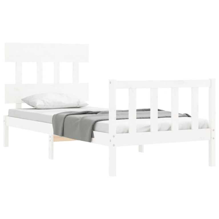 Bedframe met hoofdbord massief hout wit 90x200 cm