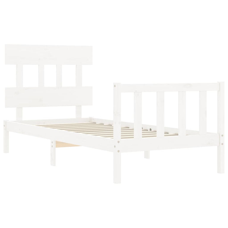 Bedframe met hoofdbord massief hout wit 90x200 cm