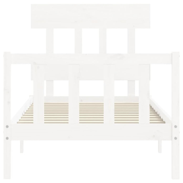 Bedframe met hoofdbord massief hout wit 90x200 cm
