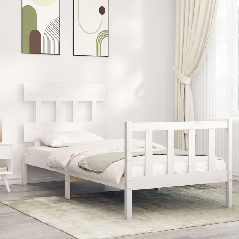 Bedframe met hoofdbord massief hout wit 90x200 cm