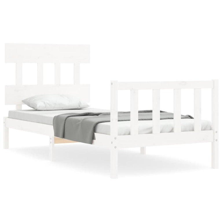 Bedframe met hoofdbord massief hout wit 100x200 cm