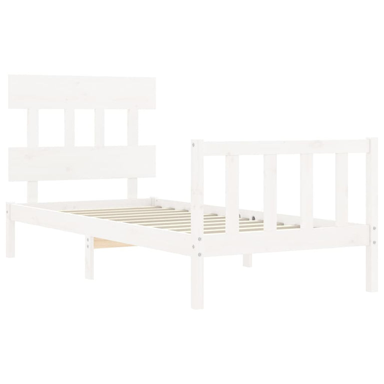 Bedframe met hoofdbord massief hout wit 100x200 cm