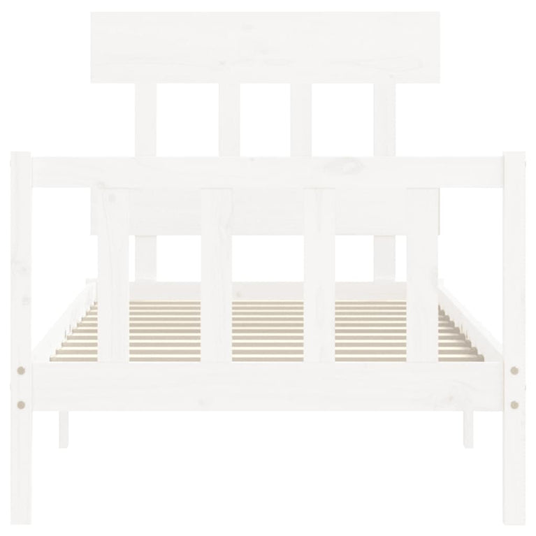 Bedframe met hoofdbord massief hout wit 100x200 cm