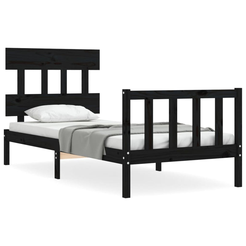 Bedframe met hoofdbord massief hout zwart 100x200 cm